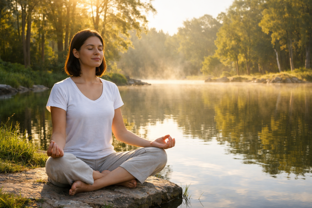 Farkındalık - doğada meditasyon yapan kişi